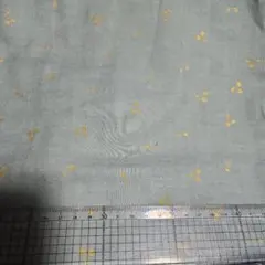 約90~100cm　Wガーゼ　生地　はぎれ　さくらんぼ　ゴールド　くすみブルー