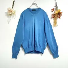ZARA MAN ザラ 【M】綿100% 長袖 Vネック セーター ゴルフ 青のサムネイル
