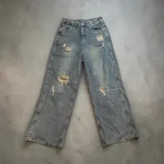 ダメージ加工 ワイドフレアデニムパンツのサムネイル