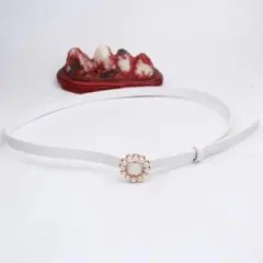 スリム ホワイトパール ベルト ゴールド バックル 弾性 レディース 革 ドレス