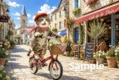 猫 自転車 デジタルアート イラスト ポストカード