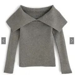 GRL ビッグカラーオフショルダーニットトップスグレdr616 Mサイズ