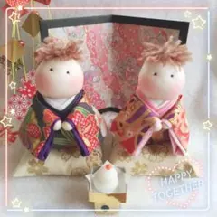 ハンドメイド 着物を着た赤ちゃん人形 お正月飾り【3点セットのおまけ付き】