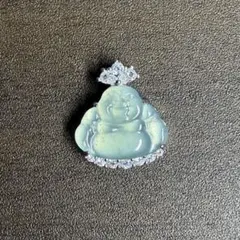 天然翡翠 布袋様 ペンダントトップ 縁起物 無含浸 無着色