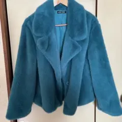 SHEIN 青緑色 ボタン付きフェイクファーコート XL