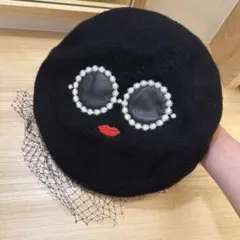 【セール中】 FERRUCCIO VECCHI ベレー帽 黒 花柄サングラス刺繍