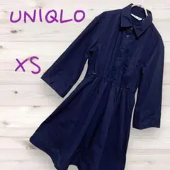 ユニクロ コットン ギャザー ワンピース シャツワンピ 羽織り ロングワンピ 紺