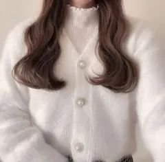 GRL パールボタンシャギーニットカーディガン