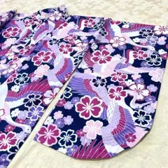 二尺袖　小振袖　洗える着物　卒業式　鶴と桜　長尺