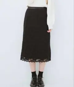 【中古】haco! ブラック レーススカート　S 花柄