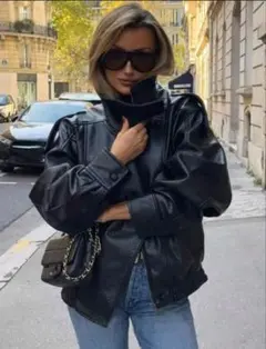 新品未使用 オーバーサイズ フェイクレザージャケット スタンドカラー