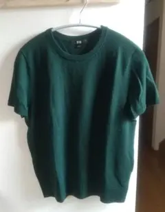 UNIQLO メリノクルーネックセーター 半袖ダークグリーン XL