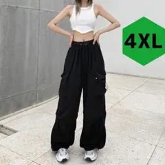 レディース カーゴパンツ 4XL 大きいサイズ ワイド 作業着 カジュアル 黒