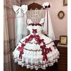レッド×ホワイト ロリータドレス ベル付き S/M/L - メルカリ