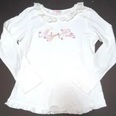 140★メゾピアノ★レース＆キラキラストーン付き！ロゴ刺繍Ｔシャツ★