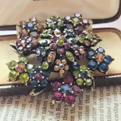 イギリス製　英国ヴィンテージ　90年代 フラワー　ブローチ 華やかラインストーン