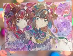 女の子 百合 手描きイラスト オリジナル