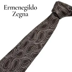 未使用級☆エルメネジルドゼニア ネクタイ ペイズリー柄 ジャガード 高級シルク
