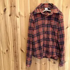 【ビームス】ネルシャツ　前開き　チェック柄　レッド系　メンズ　小さいサイズ