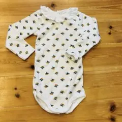 【プチバトー】美品！花柄フリル付長袖肌着ロンパース 18m81cm