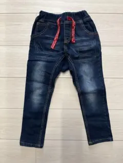 ダークブルー スリムフィットパンツ ウエストゴム