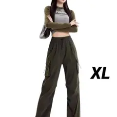 カーゴパンツ 　レディース　ワーク 　韓国 　ワイド　カーキ　XL　秋冬
