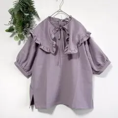 エヘカソポ 付け衿スタンドフリルブラウス ラベンダー 半袖 SM2 ゆったり