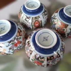 有田焼　清秀　絵変わり茶碗　4客セット　金彩古伊万里　花鳥　色絵　赤絵　和食器