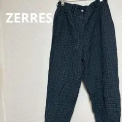 ZERRES グリーン・ネイビー チェック ワイドパンツ