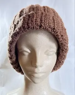 ブラウン リブ編み ニット帽