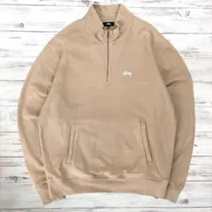 STUSSY ハーフジップスウェット 刺繍ロゴ ベージュ XL 0822のサムネイル