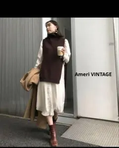 アメリ　ヴィンテージ　ニットレイヤードシャツワンピース