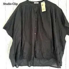 Studio Clip ギャザー刺繍チュニックブラウス ブラック　オーバーサイズ