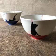 波佐見焼【新品・送料込】毛糸ねこ お茶碗　　2個のサムネイル