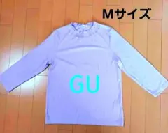 GU ラベンダー フリルネック 五分袖Tシャツ　Mサイズ