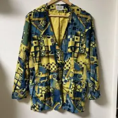 【vintage】シルク100%幾何学柄ジャケット/70's/男女兼用