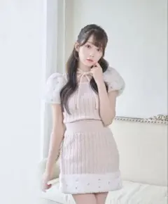 RoseMuse Fur point knit mini set up ピンク