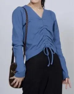 フロントドロストVネックスリムリブTシャツ