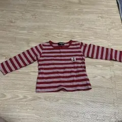 COMME CA ISM 赤と白のストライプ長袖Tシャツ 80