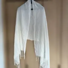 ホワイト フリンジ付き ストール