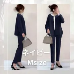 ネイビー パンツスーツ Mサイズ カジュアル 上下セット 卒園 卒業 入園 入学