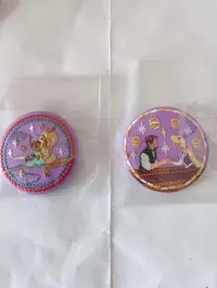 ディズニー刺繍缶バッチ　ラプンツェル　アラジン２個セット