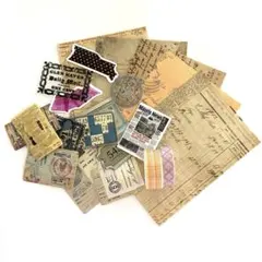 【No8】コラージュ素材　22点セット　シール　ペーパー　マスキングテープ