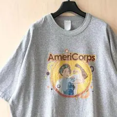 ロゴTシャツ　男女イラスト　Tシャツ　古着　グレー