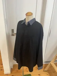 【デザイン良好】オーバーサイズ 黒シャツ グレー襟