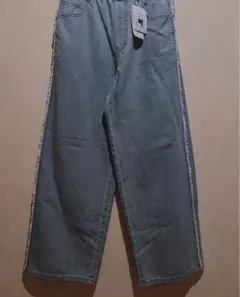 新品 tenderly シャンブル サイドフリンジ ワイドデニムパンツ ブルーL