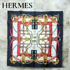 HERMES　エルメス　カレ90　シルクスカーフ　ネイビー
