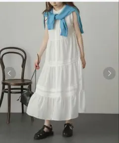 新品　アーバンリサーチ　ワンピース　ロング　タックティアード　ゆったり　ホワイト