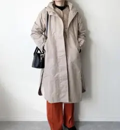 撥水&防風＆防シワフーディコート＆蓄熱中綿キルティングライナーコート トレンチ