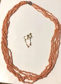 み*マ様 珊瑚　ネックレス　イヤリング　ピンク珊瑚　5連タイプ　シルバー